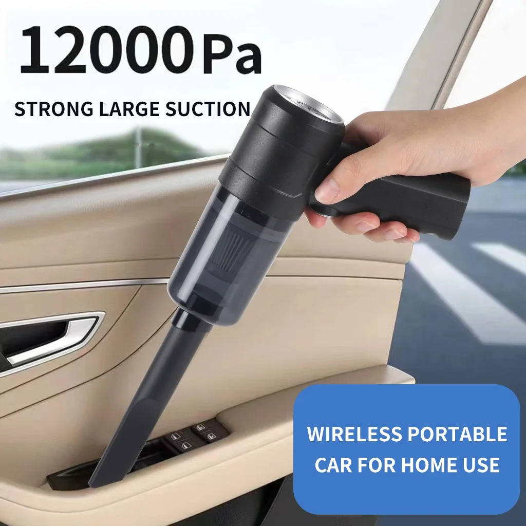 12000Pa Wireless Car Vacuum, USB Charging, 1800mAh Portable Cleaning Device, Mini Wit Dry Vacuum