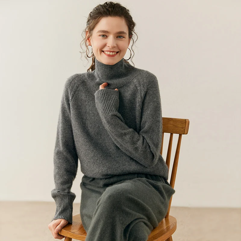 

Classics Loose Women Mock-neck 100% Cashmere Sweater Thick Pullover Autumn Winter Soft Lazy Style Cashmere Knitwear Clothing