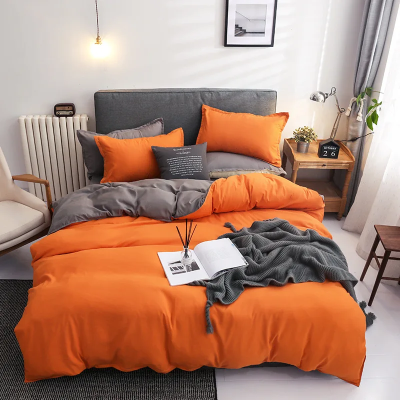 

Solid Color Bedding Set Orange Grey Single Double King Size Bed Linen Duvet Cover Pillowcase No Fillings Kids Adult Home Textile