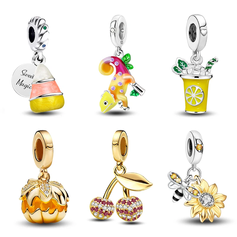 925 Sterling Silver Sunflower Halloween Lizard Pumpkin Pendant Bead Diy Bracelet Bangle Making Gift Of High Quality Fine Jewelry