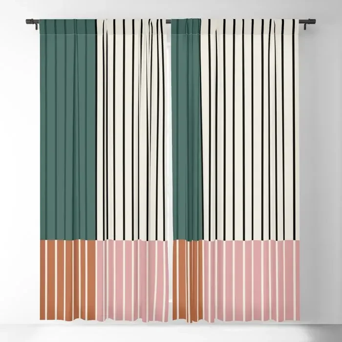 Color Block Line Abstract V Blackout Curtains 3D Print Window Curtains For Bedroom Living Room Decor Window Treatments