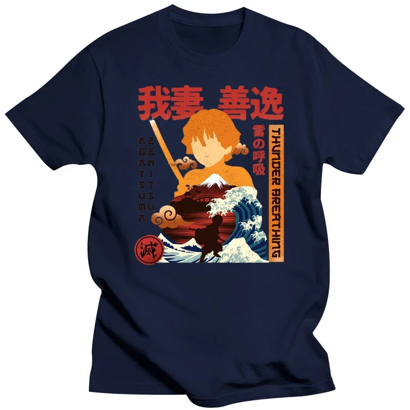 Fashion Ukiyo E Breath Of Thunder Demon T-Shirt Men Camisas Hombre Slayer Kimetsu No Yaiba Kamado Nezuko Top T Shirt Zenitsu