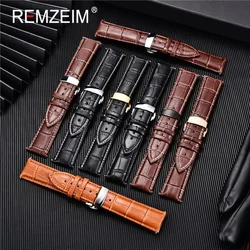 REMZEIM Genuine Leather Strap with Automatic Buckle Watch Band 18mm 20mm 22mm 24mm Replacement Straps Watch Accessories