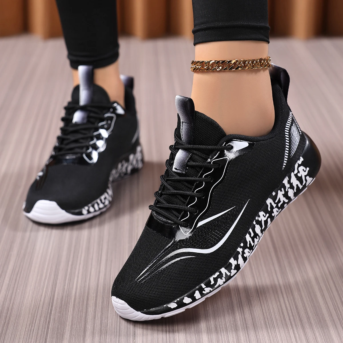 A pair of youth fashion athletic shoes, classic lace closure, flexible shock absorbing deep tread walking sneakers MF-0333AQ