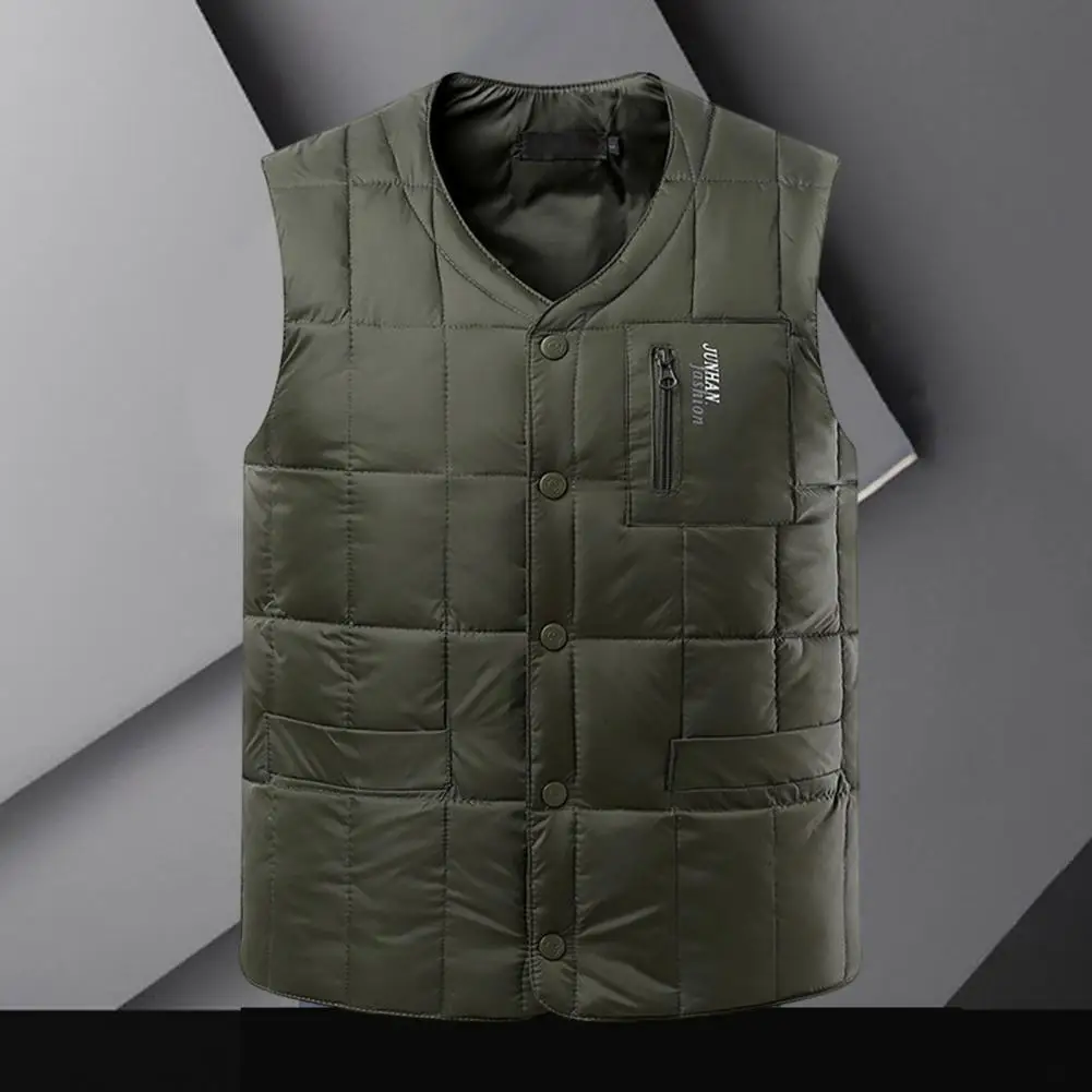 Men Autumn Winter Jacket Vest Solid Color Thickened Padded Single Breasted Warm Sleeveless Vest Coat Casual Male Waistcoat