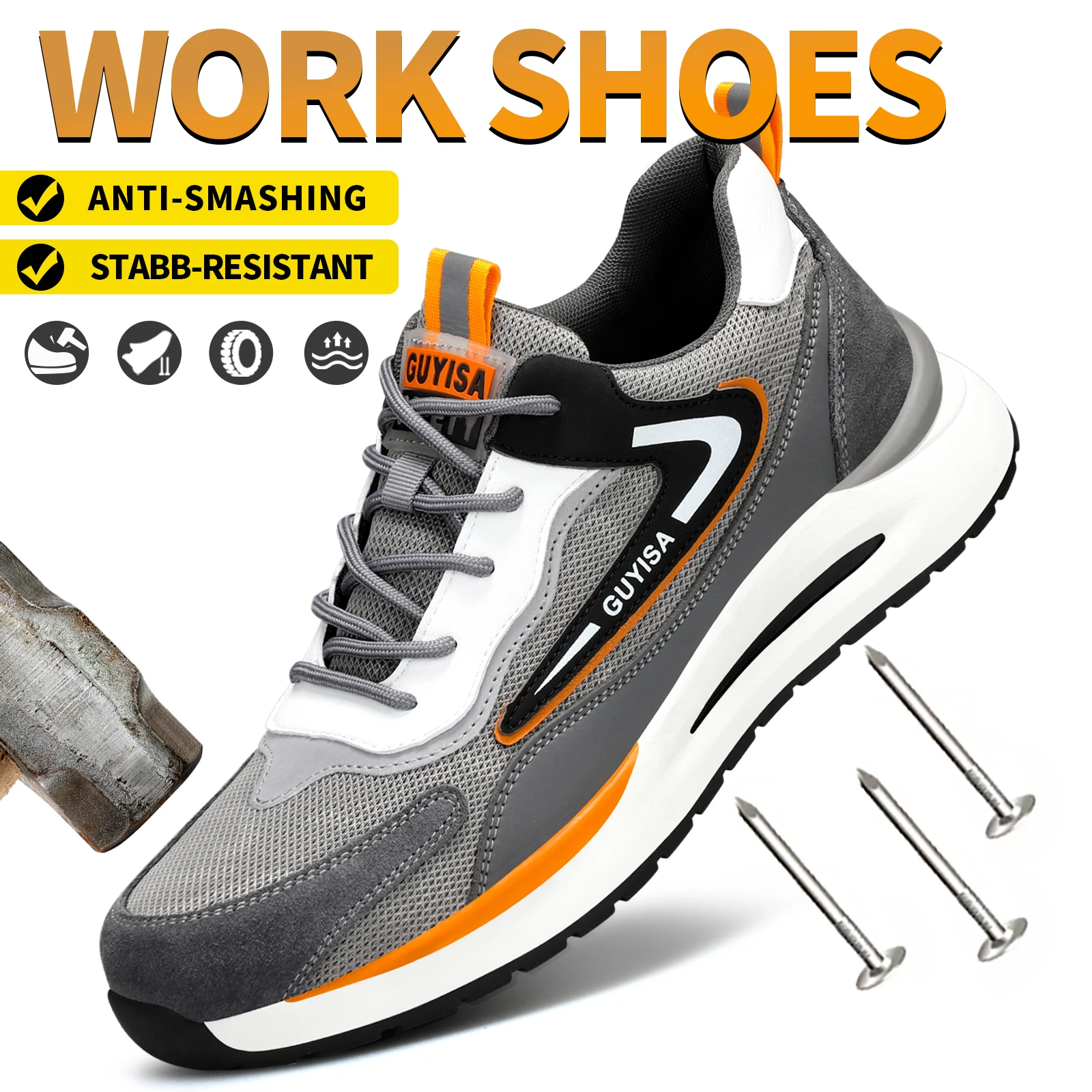 

GUYISA Men's Shoe Upper Steel Head Anti Smash and Anti Puncture Casual Fashion Construction Site Work Shoes