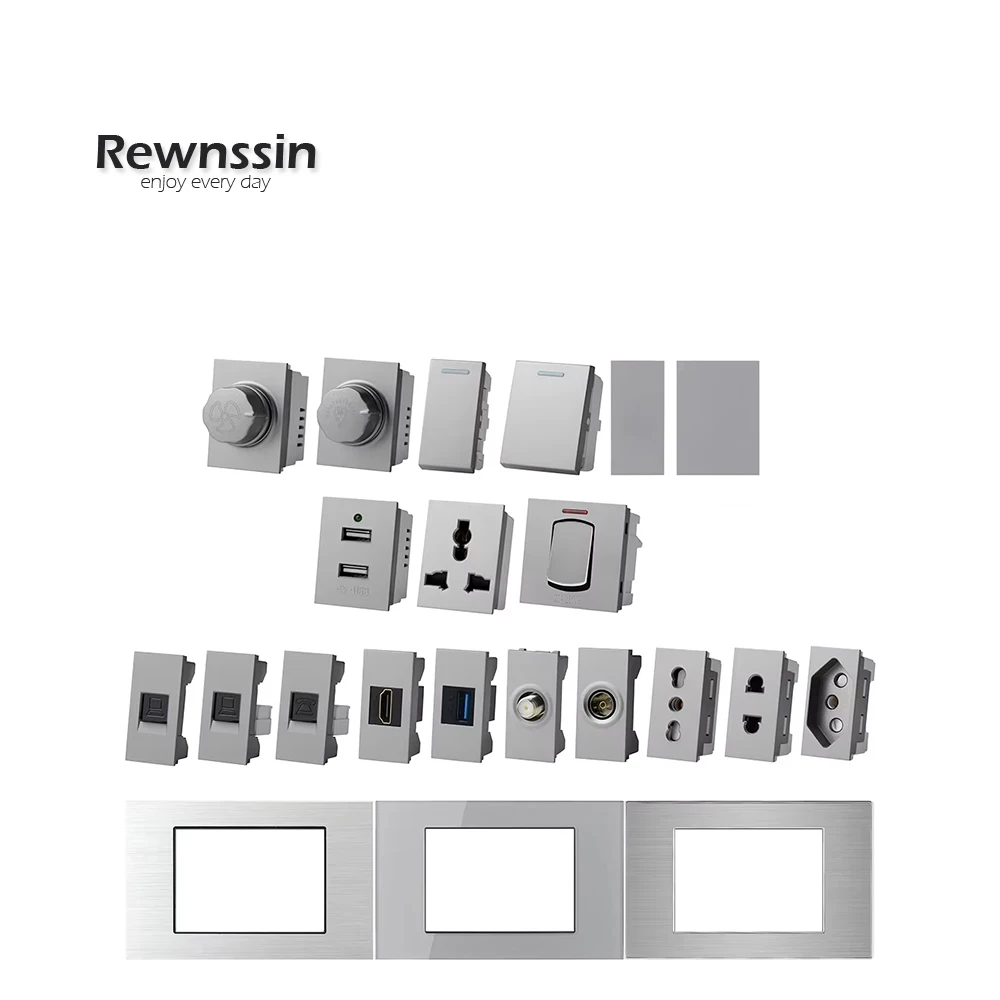 T1 Series-DIY Socket Brazil Socket Module Power Socket+TV RJ45 Cat6 HDMI Data USB Socket Accessories Combination Power Socket