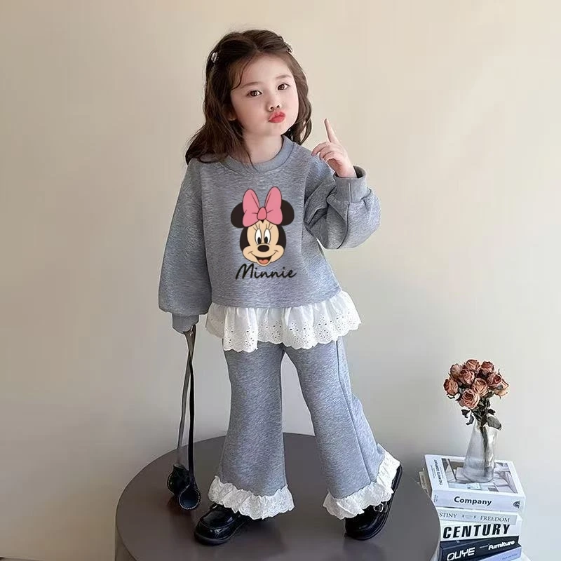 فتاة الملابس مجموعات الخريف طفل ميني ماوس بلوزات البلوز الدانتيل تقليم بلوزات وسراويل 2 قطعة دعوى الأطفال الحلو رياضية وتتسابق #1