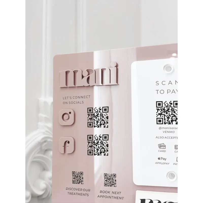 Custom QR Code Business Sign - Social Media & Payment QR Plaque - Salon Tabletop Display - Instagram Facebook QR Code Sign