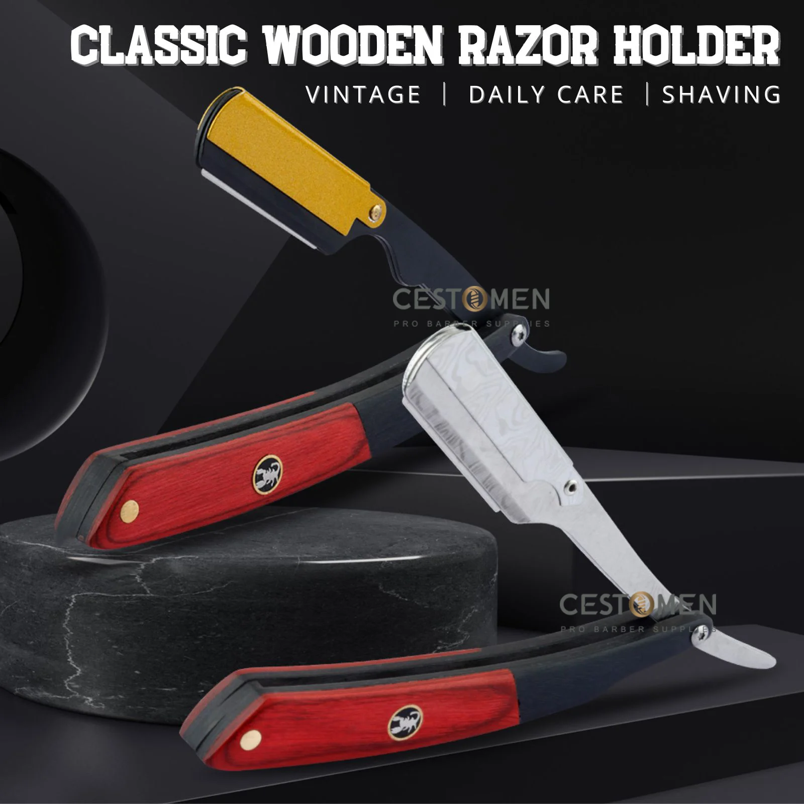 NEW Style Barber Straight Edge Folding Shaving Knife Razor Holder Professional Color Wood With Zinc Alloy Shave Beard Cut