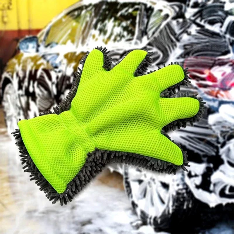 

Coral Velvet Sandwich Mesh Car Double-sided Cleaning Gloves Five Fingers Chenille Gloves Thicker Not Easy To Hurt The Paint