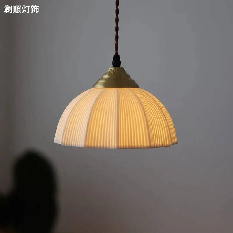 

Zen Ceramic Pendant Light - Oriental Vintage Brass Ceiling Lamp for Tea Room & Entryway, Nordic Asian Fusion Decor