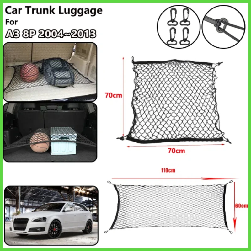 

For Audi A3 8P 2004~2013 2012 2011 Car Trunk Net Nylon Mesh Organizer Elastic Luggage Upgraded Double Storage Bag Auto Acesories