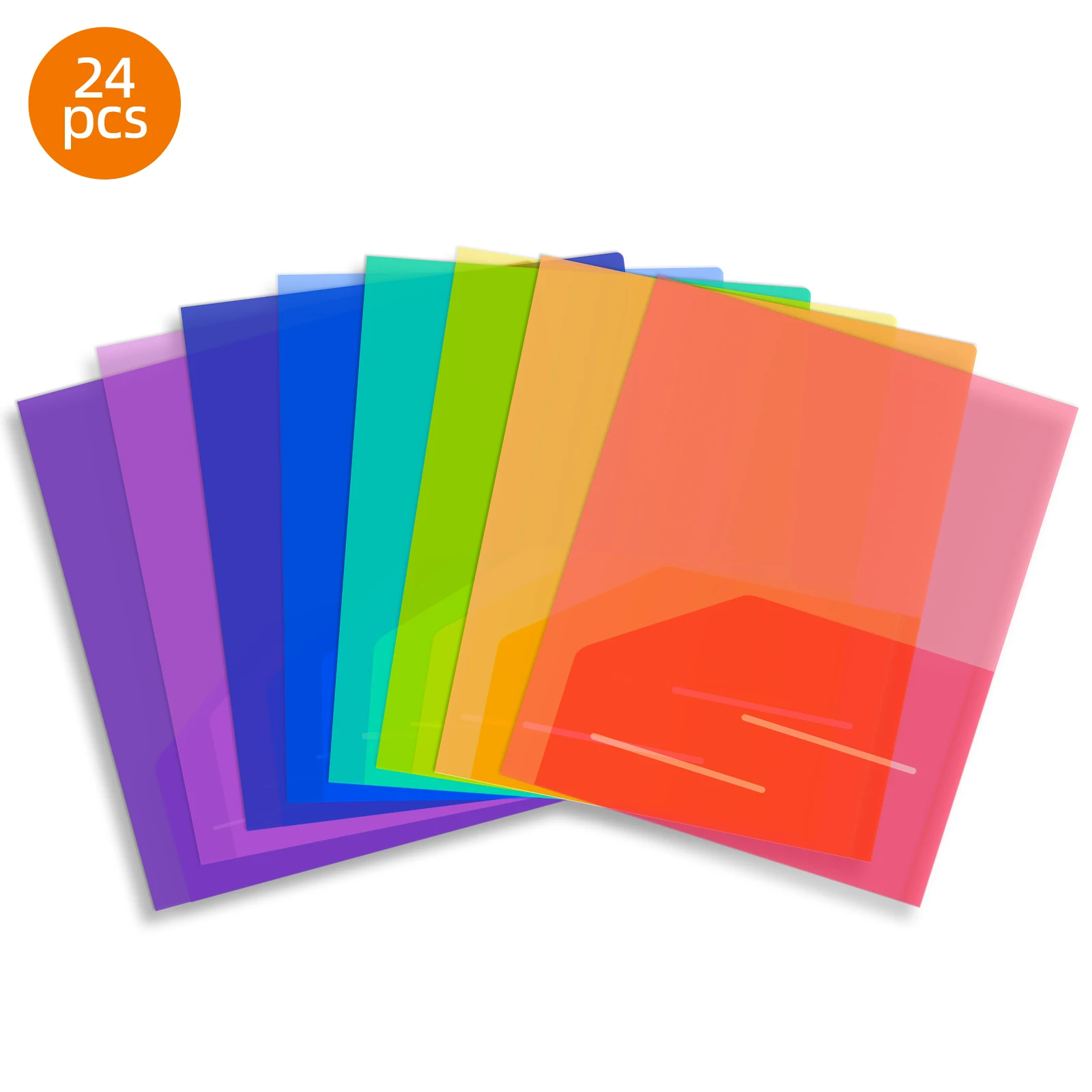SGHUO 24pcs Clear 2 Pocket Plastic Folders, 8 Assorted Colors A4 Letter Size Pocket Folders for School Office Students
