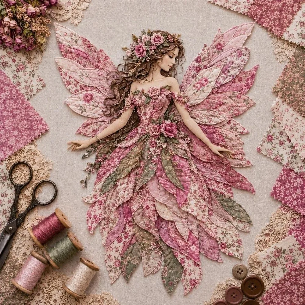 Handmade Patchwork Fairy Kit Step By Step Guide Stuffing Included DIY Sewing Kit Buttons Included Pre Cut Fabric