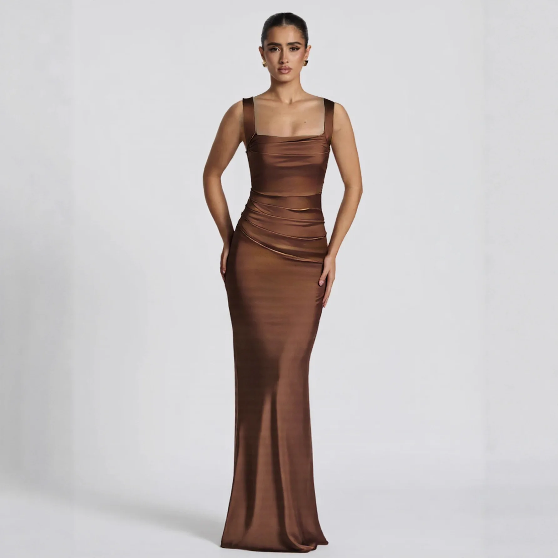 Abito da donna sexy con fionda sexy di colore brillante vintage Abito da festa a vita alta senza maniche con piega chic Y2k Moda 2025 Abito estivo streetwear