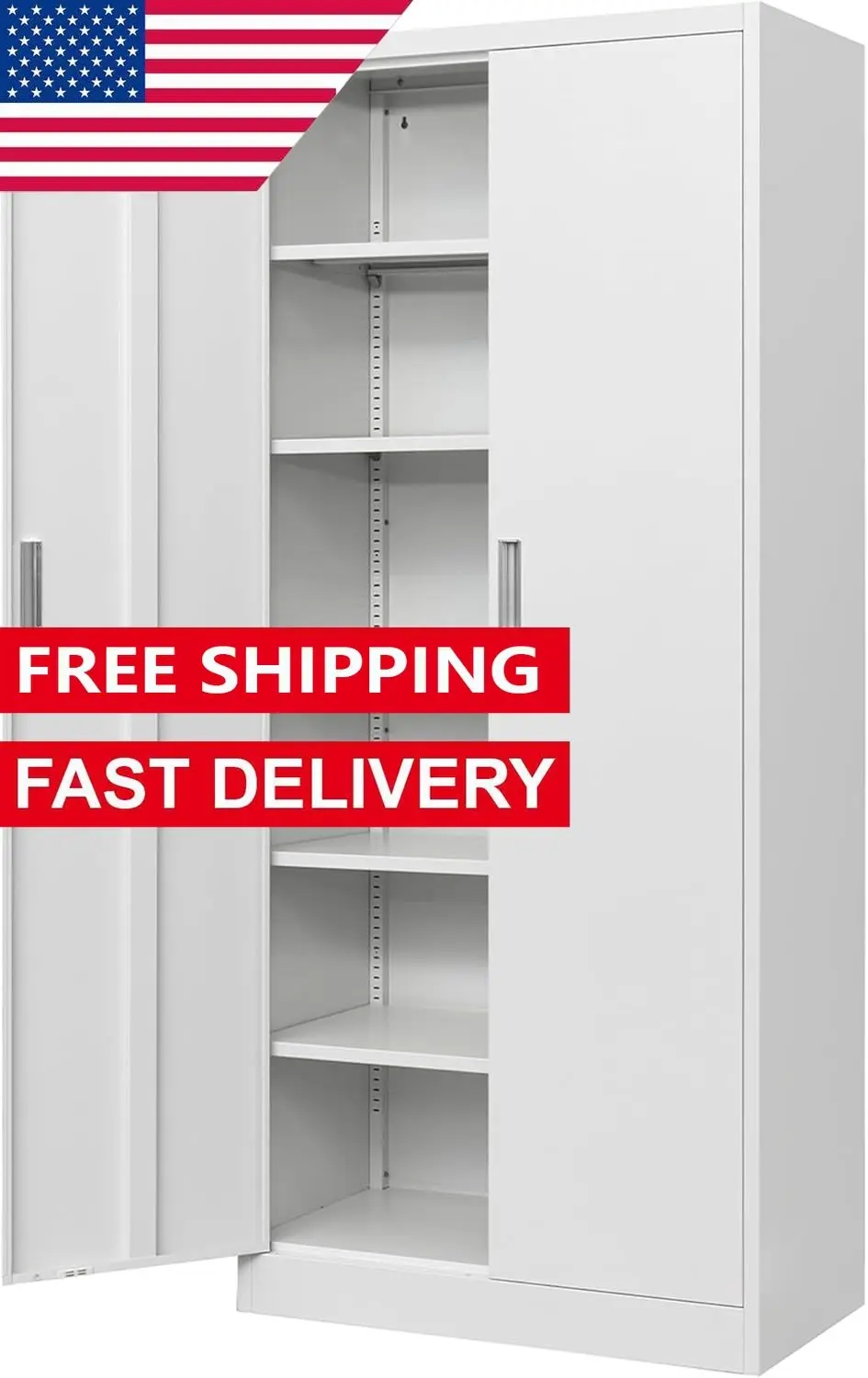 

NEW Metal Storage Cabinets with Locking Doors and Adjustable Shelves, Steel Storage Cabinet for Garage, Office, Classroom -White