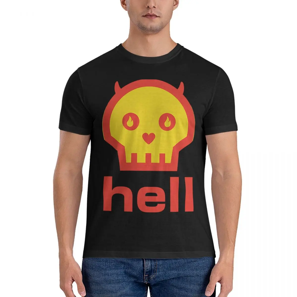 Novelty Hell Skull Petrol Logo T-Shirt Men Round Collar Cotton T Shirts S-Shells Short Sleeve Tee Shirt Summer Tops