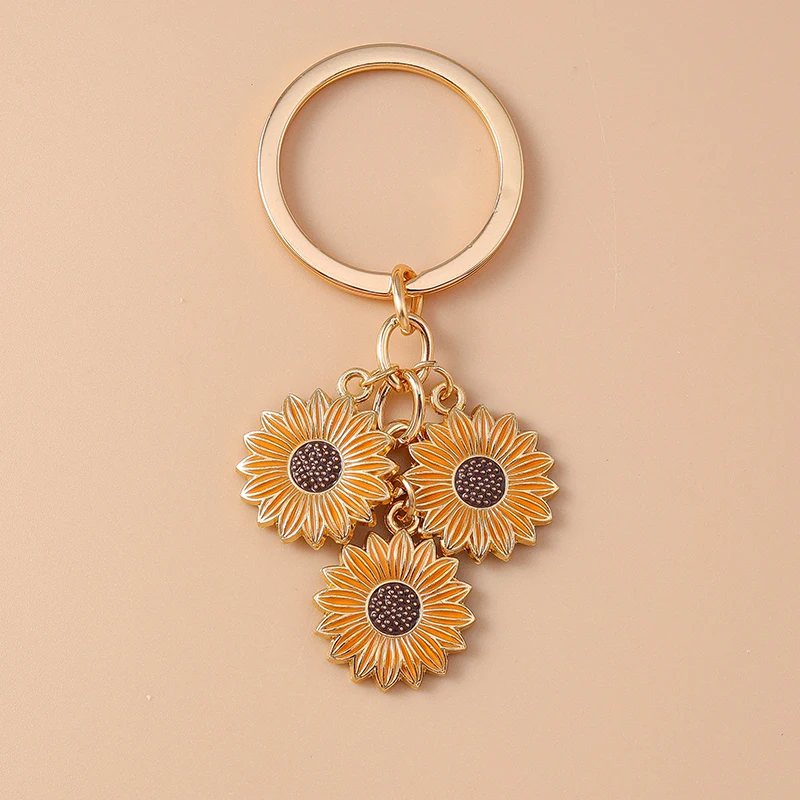 Porte-clés tournesol en émail pour femmes et filles, mignon, fleur, pendentifs pour décoration de sac à main, bijoux faits à la main, cadeaux
