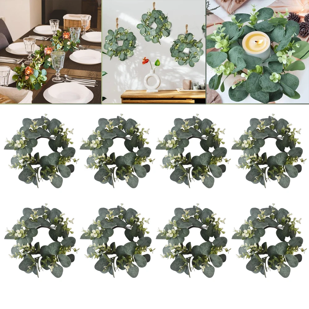 1PC  Artificial Eucalyptus Wreath Candles Wreaths Small Greenery Farmhouse Garland for Door Wedding Centerpiece Home Decor