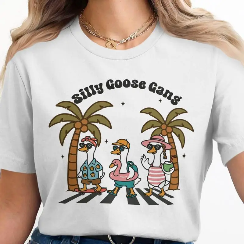 

Футболка Silly Goose Gang в стиле ретро, летняя модная футболка Beach Vibes Funny 17