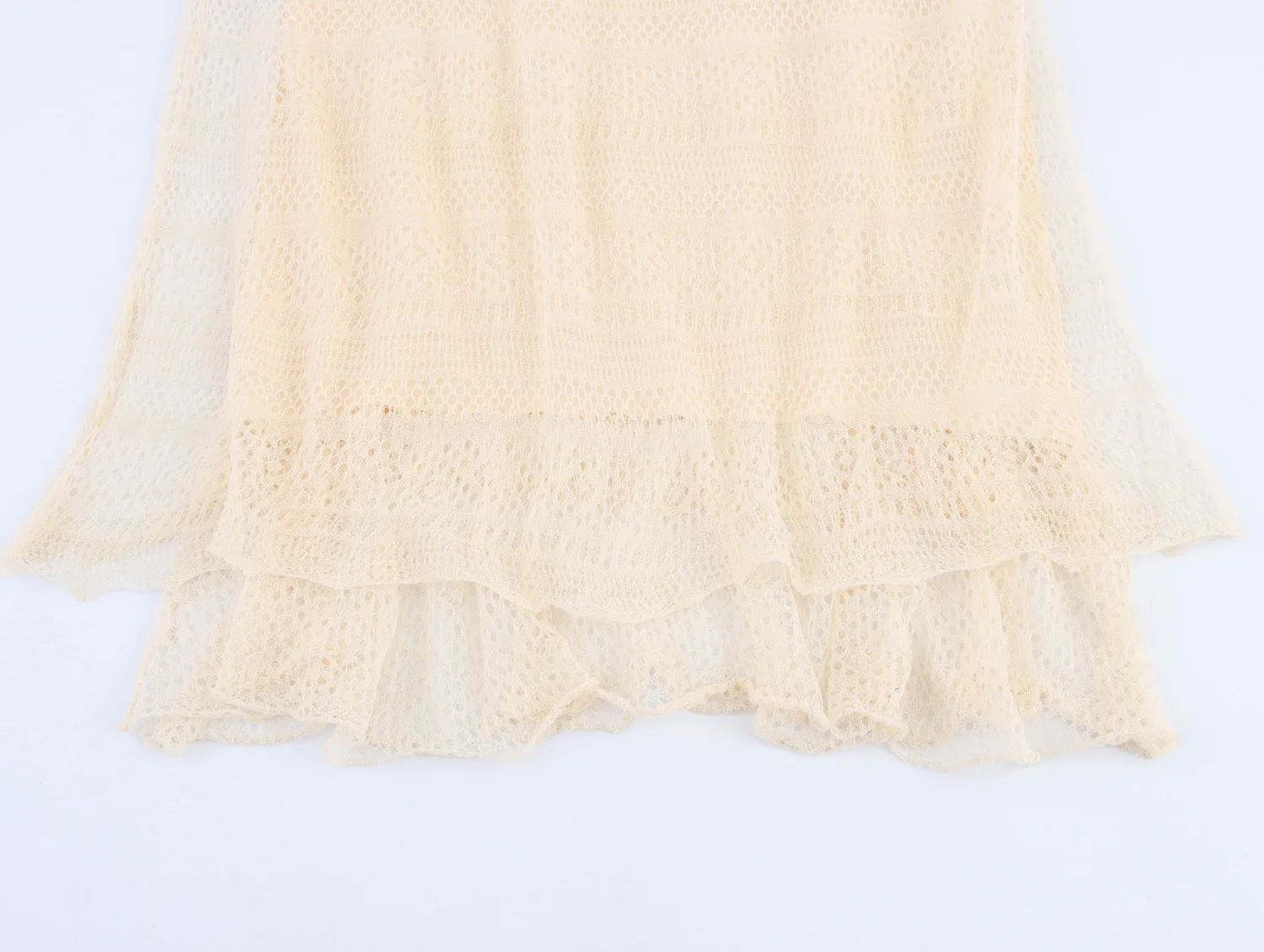 Dave & di francês retro bege em camadas crochê jacquard vestido feminino verão minimalista moda senhoras elegante suspender vestido feminino