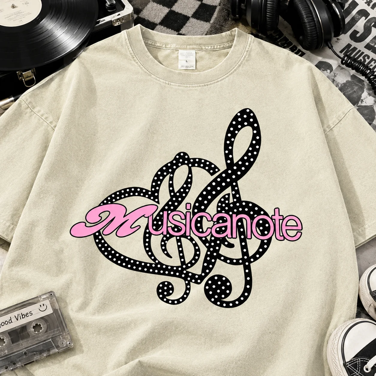 Music Note Treble Clef Polka Dot Print T Shirt Summer Casual Short Sleeve Top Unisex Streetwear Fashion Tee Clothing
