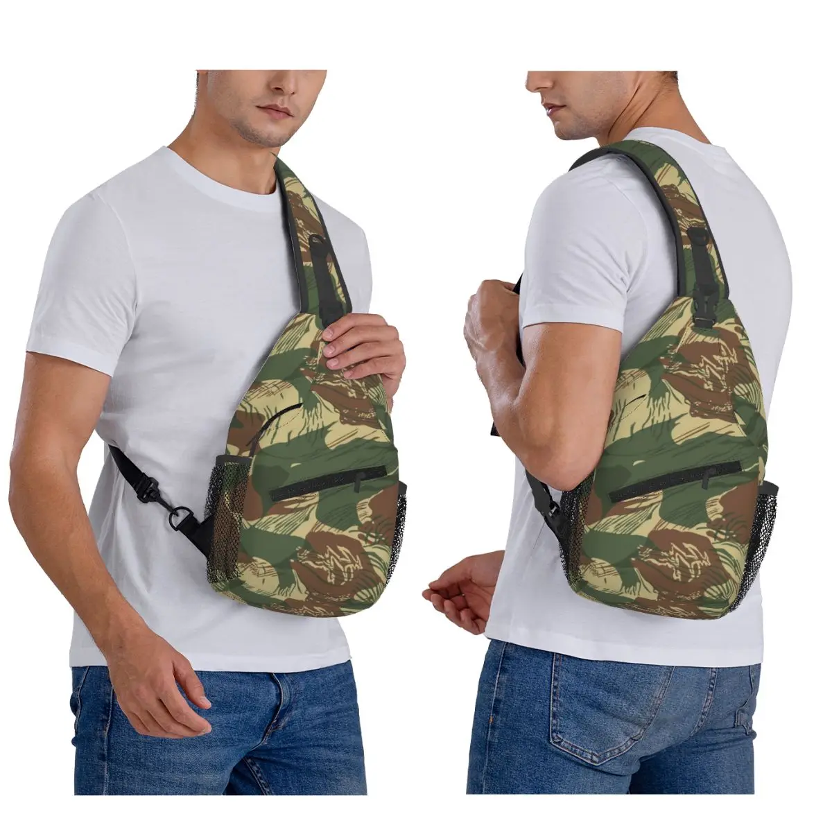 Rhodesian Brush Stroke Camouflage Chest Bag Men Sling Crossbody Backpack Chest Bag Travel Hiking Daypack Shoulder Bag