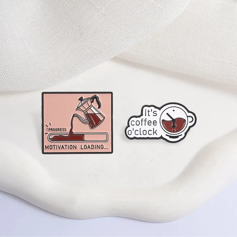 Coffee Motivation Loading Progress Bar Enamel Creative Coffee O'clock Office Worker Humor Brooch Bags Clothes Badge Jewelry Gift