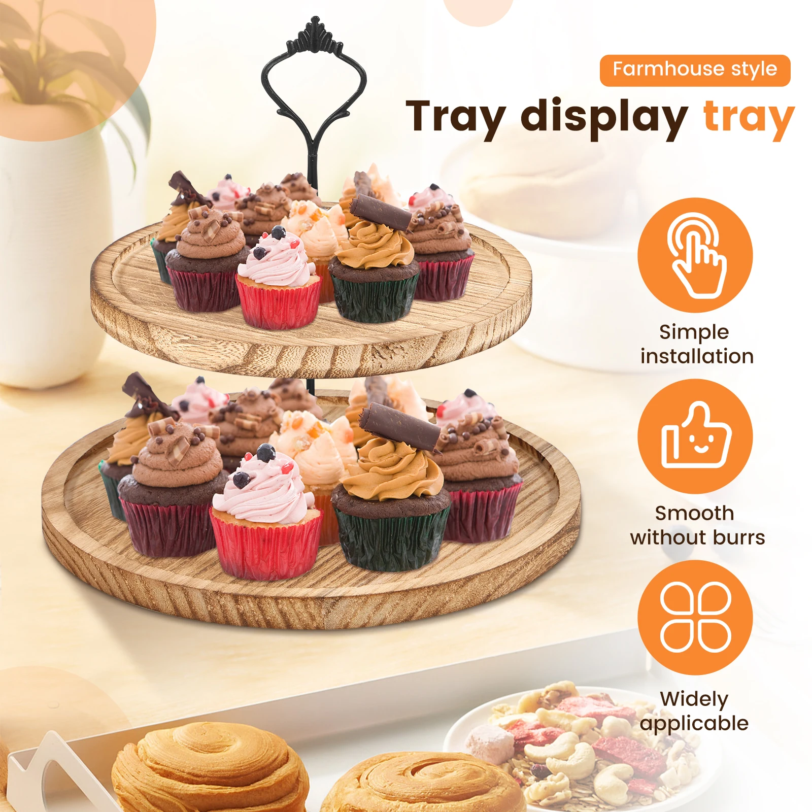 Fruit Plate Home 2 Tier Cake Stand Dessert Wood Cupcake Stand Table Decor Detachable Cupcake Serving Tray for Wedding, Birthday