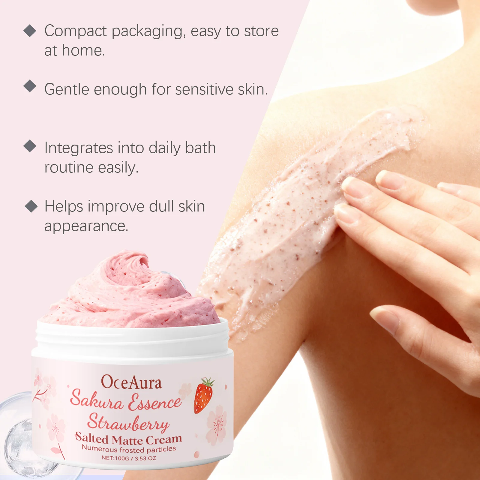 Sakura Strawberry Body Scrub Cream Deeply Cleansing Exfoliating Scrub For Smooth & Glowing Skin Dead Skin Removal Moisturizing