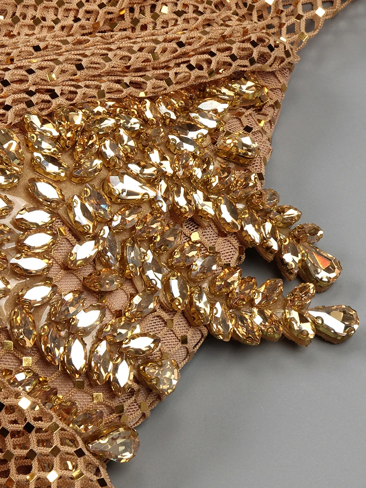 فستان أنيق للحفلات المسائية لحفلات الكوكتيل ذهبي بدون أكتاف مرصع بالألماس فستان طويل سباركلي للنساء فساتين فيستدو دروبشيبينغ #5