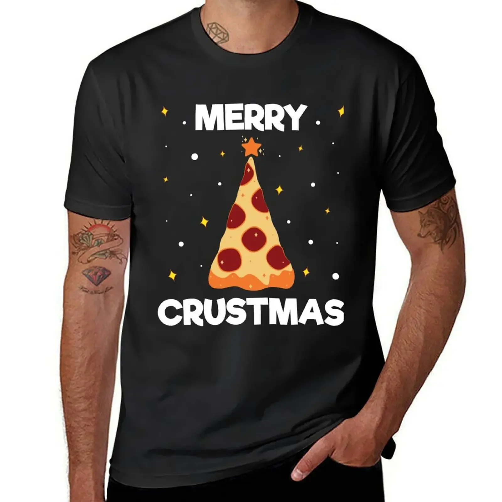 

Merry Christmas Tree Pizza Pepperoni Chef Christmas Pajama T-Shirt blanks street wear t shirt men 100℅ cotton