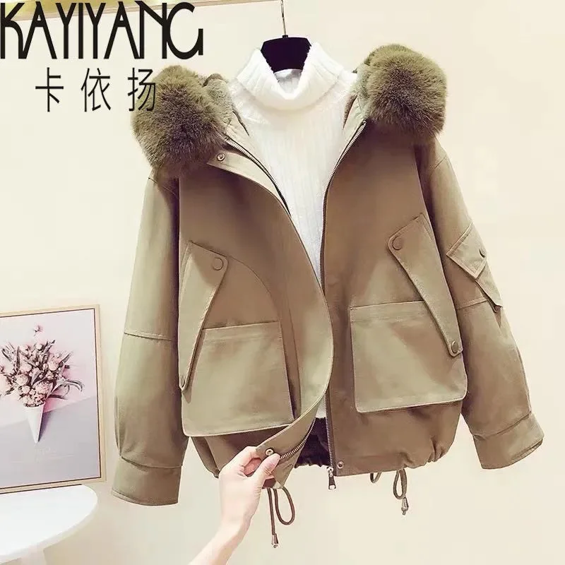 Parker Winter Coat Female 2022 New Korean Version of Winter Coat With Cashmere and Thick Tooling Short Cotton Coat Pie Overcome