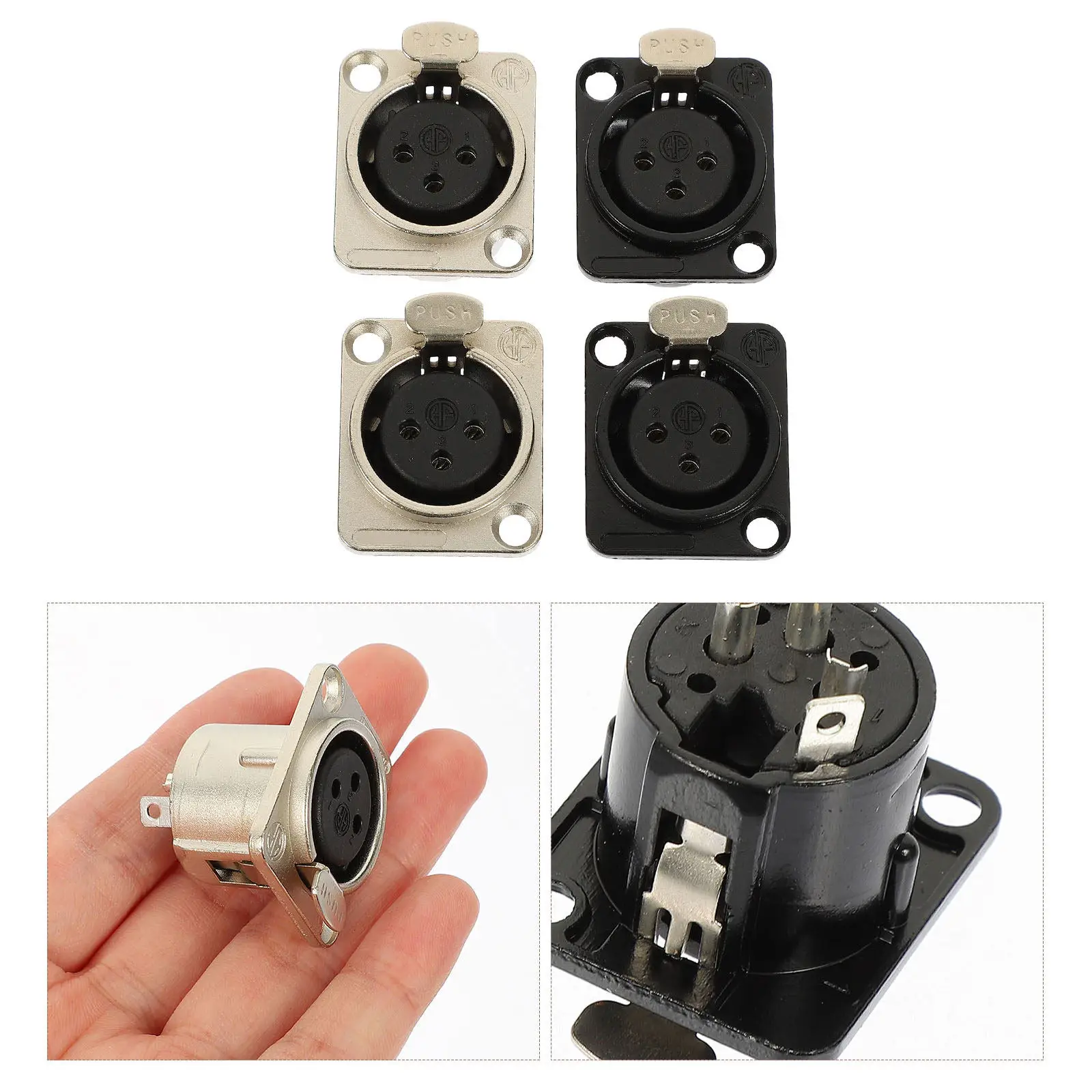4Pcs Xlr Female Panel Mounted Connectors Nickel-Plated Audio Speaker Sockets Chassis Mount 3-Pin Microphone Adapter