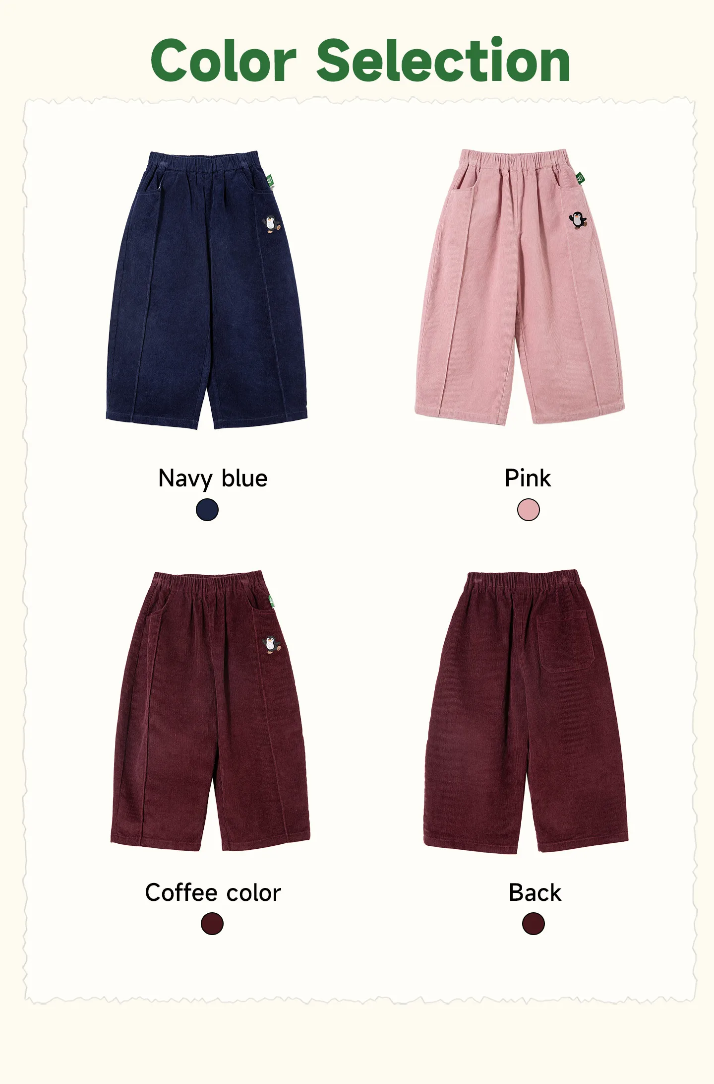 Amila 2026 Herbst Neue Kinder-Freizeithose mit seitlicher Pinguin-Verzierung Vintage Niedliche Atmosphäre Vielseitige Hose – Detail 7