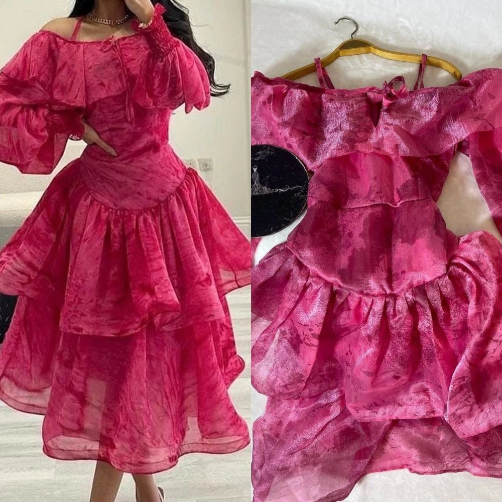 Abiti da ballo retrò squisiti con spalle scoperte A-line a strati in chiffon abito da occasione formale abiti per le donne abiti di lusso De Xv