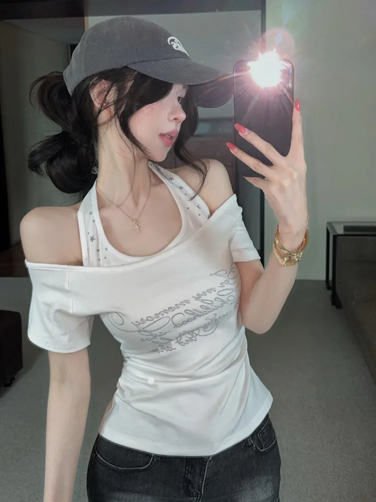 

Korean Style U-Neck Printed Slim Fit Short Sleeve T-Shirt Women's Summer New Fashion Casual Breathable Knitted Top