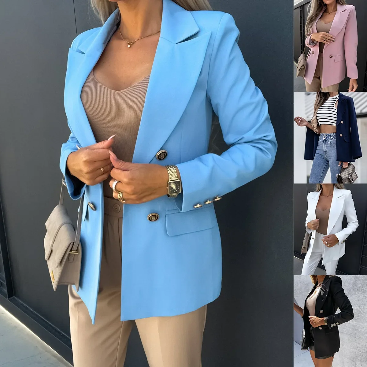 Amazon Best Selling New European Style Double Breasted Fashionable Suit Jacket Quick Selling Through Boutique Online Shopping