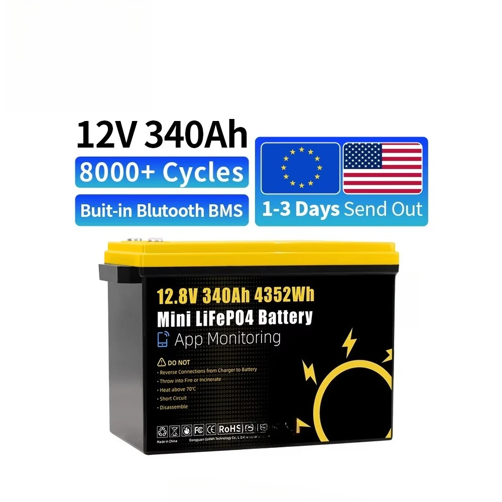 GoKWh Marine 12v Lifepo4 Lithium Battery 340Ah 8000 Cycle US Mini 320Ah 280Ah 200Ah 100Ah 24V LiFePO4 LFP Camping Car RV Boat