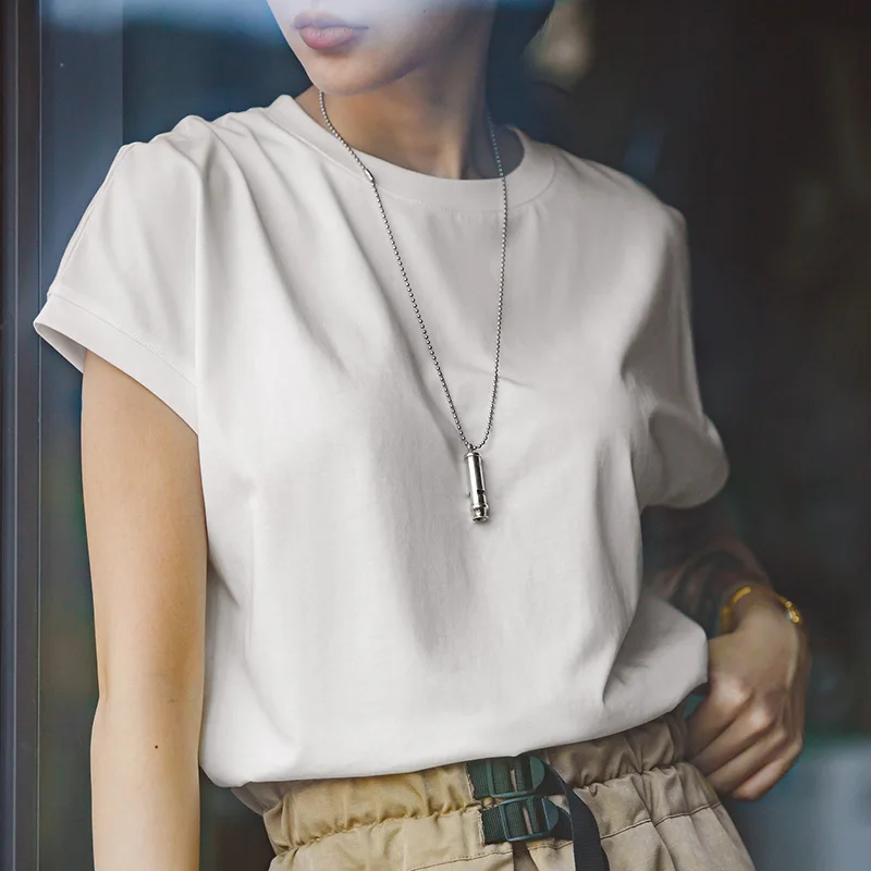 Maden Women's Cotton Crewneck Short-sleeve T Shirt Loose Drop Shoulder Casual Layer Tee Breathable Daily Wear Top Summer