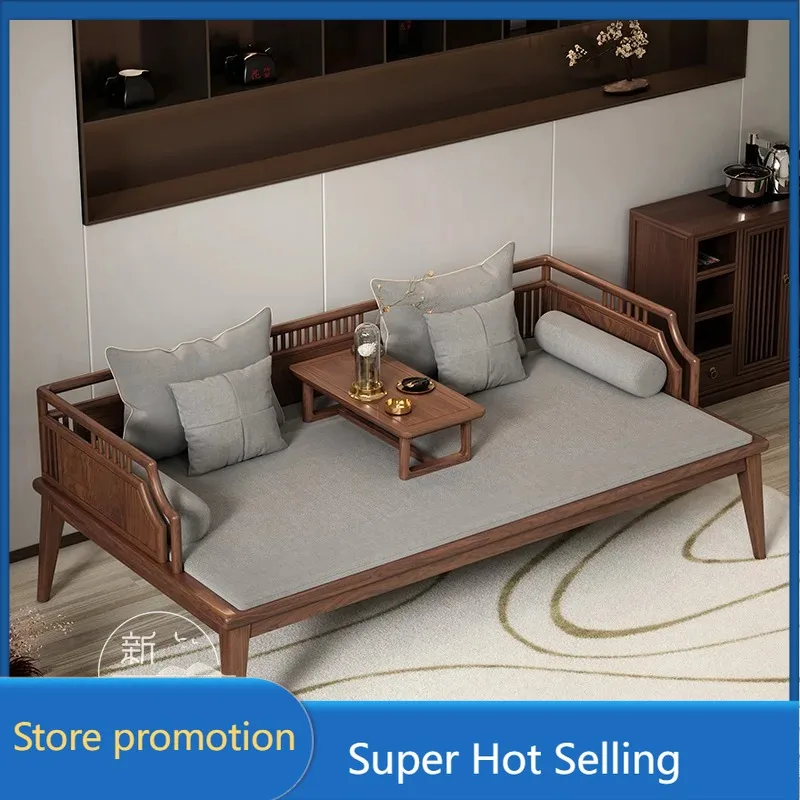 

a485 Кровать Архат из массива дерева в китайском стиле, черный орех, гостиная, маленькая квартира, простой современный диван, домашняя кровать и завтрак