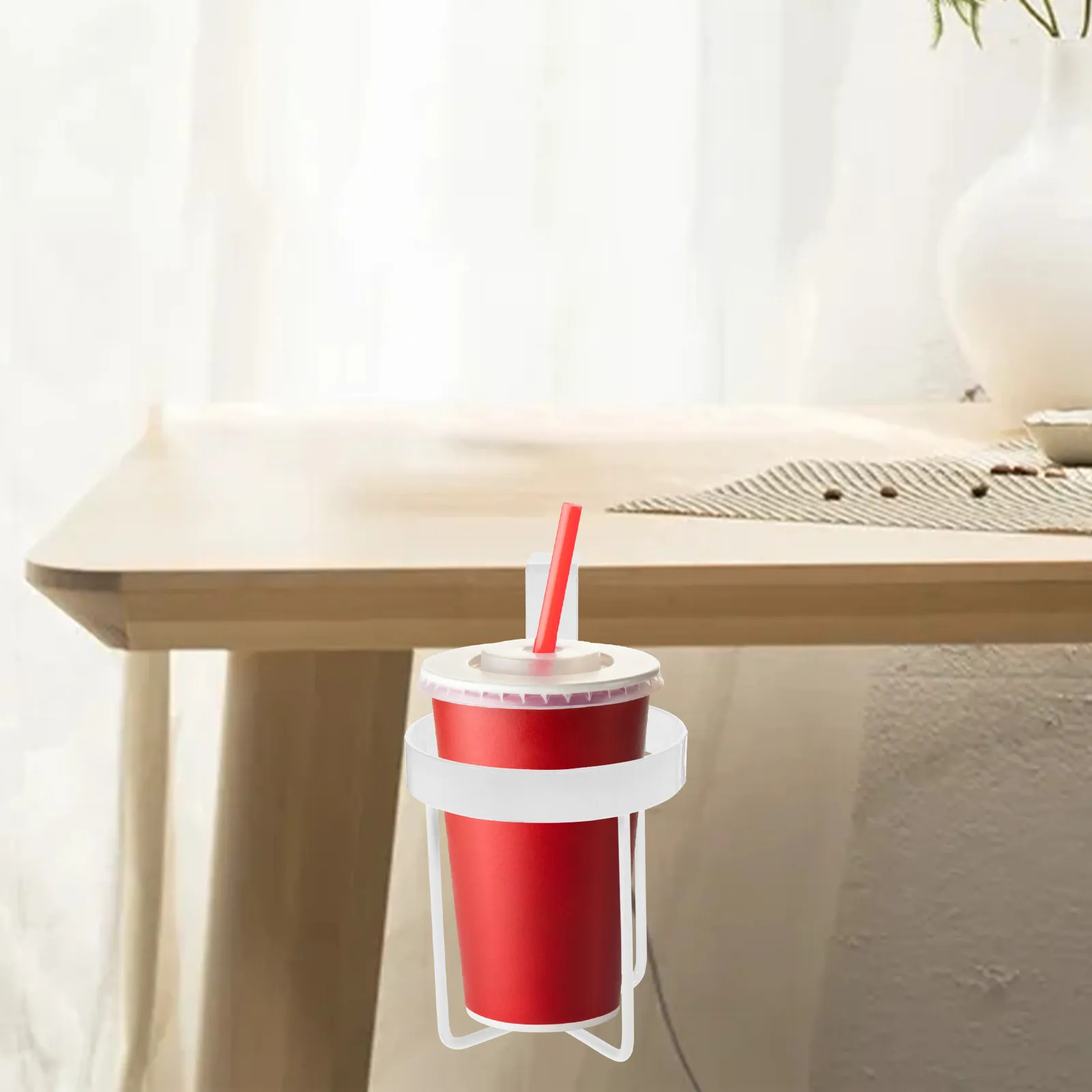 

Desktop Cup Holder Clip Metal Adjustable Table Edge Clamp No Drilling Convenient Beverage Holder Organizer for Office Gaming