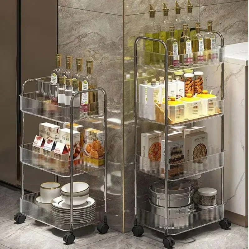 Multi-layer Rolling Cart with Movable Wheels, 3 Tiers Mobile Storage Rack for Kitchen Snacks Cosmetic Daily Sundries
