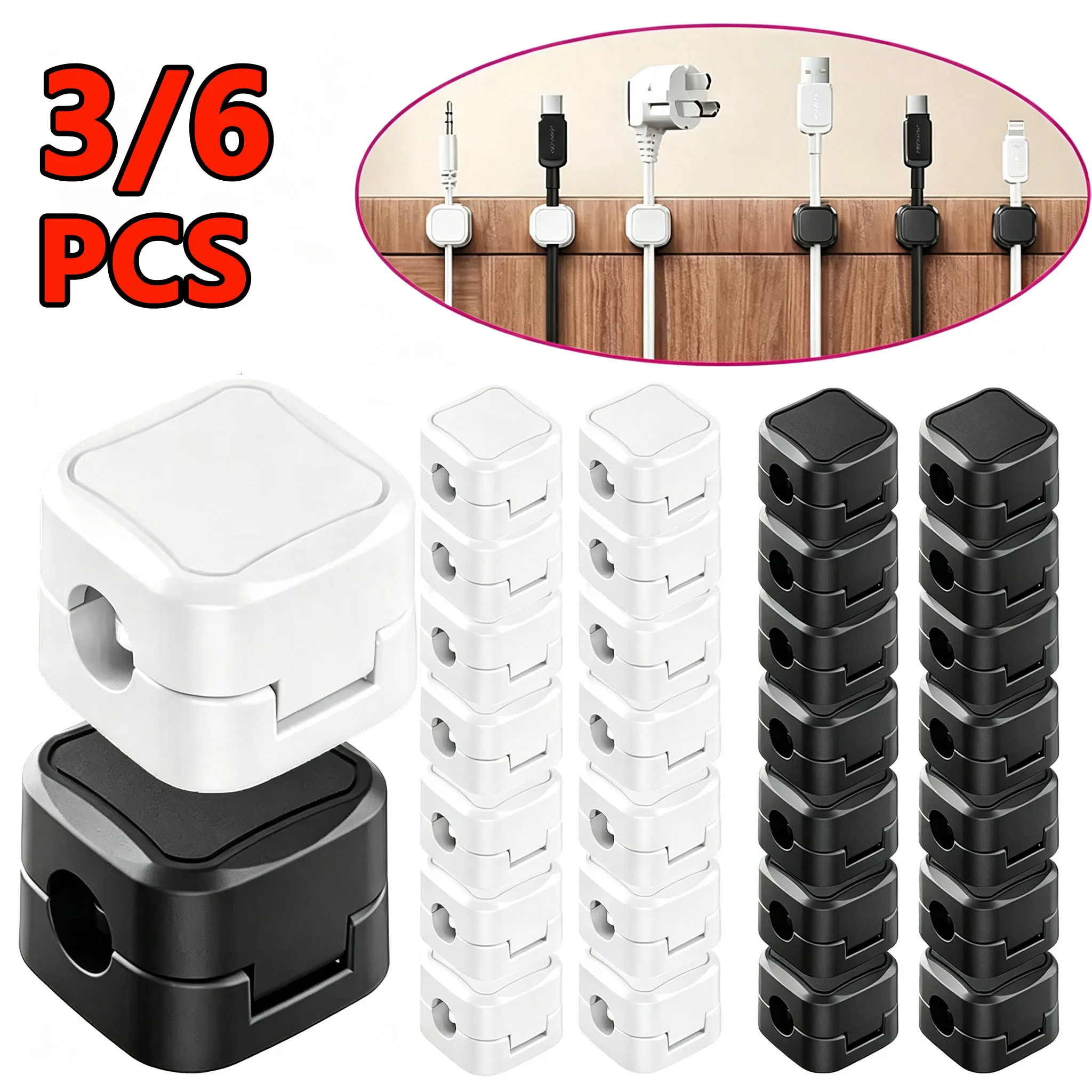3/6Pcs Magnetic Cable Clips Cable Adjustable Cord Holder Under Desk Car Cable Management Strong Adhesive Wire Keeper Organizer