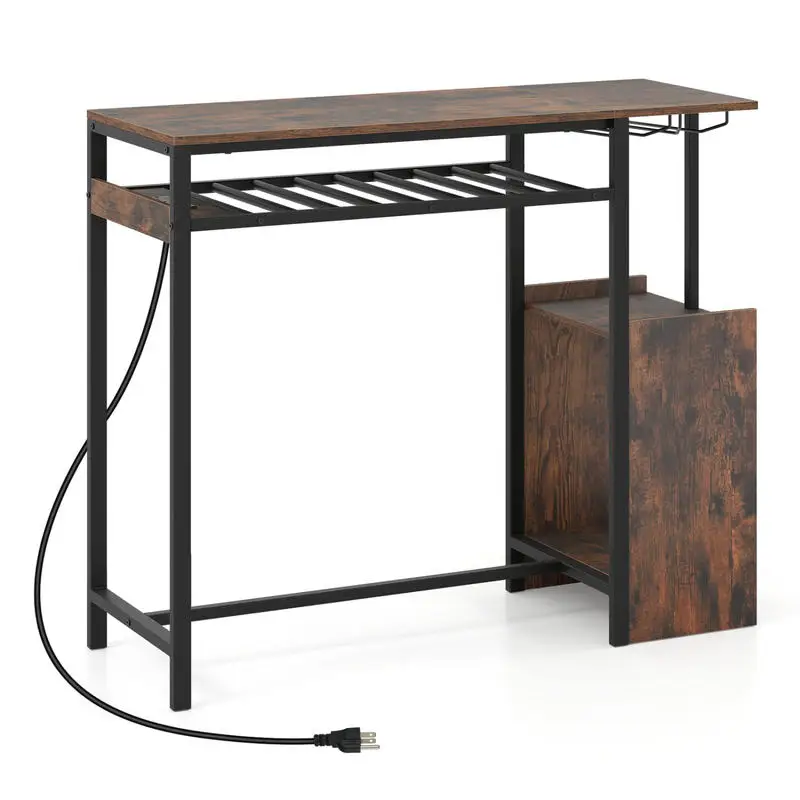 Single Rectangular Bar Table Pub Table Breakfast Table Console Table Tall Design Space-Saving Rustic Brown for Dining Room Kitchen Living Room view 3