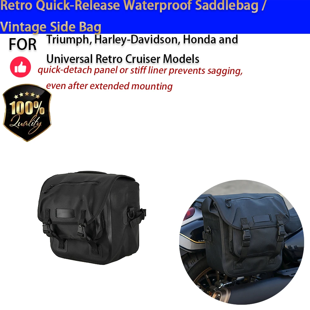 For Retro Motorcycle Quick Release Waterproof Saddlebag Vintage Side Bag 20-25L Full Face Helmet No-Drill Accesorios Moto