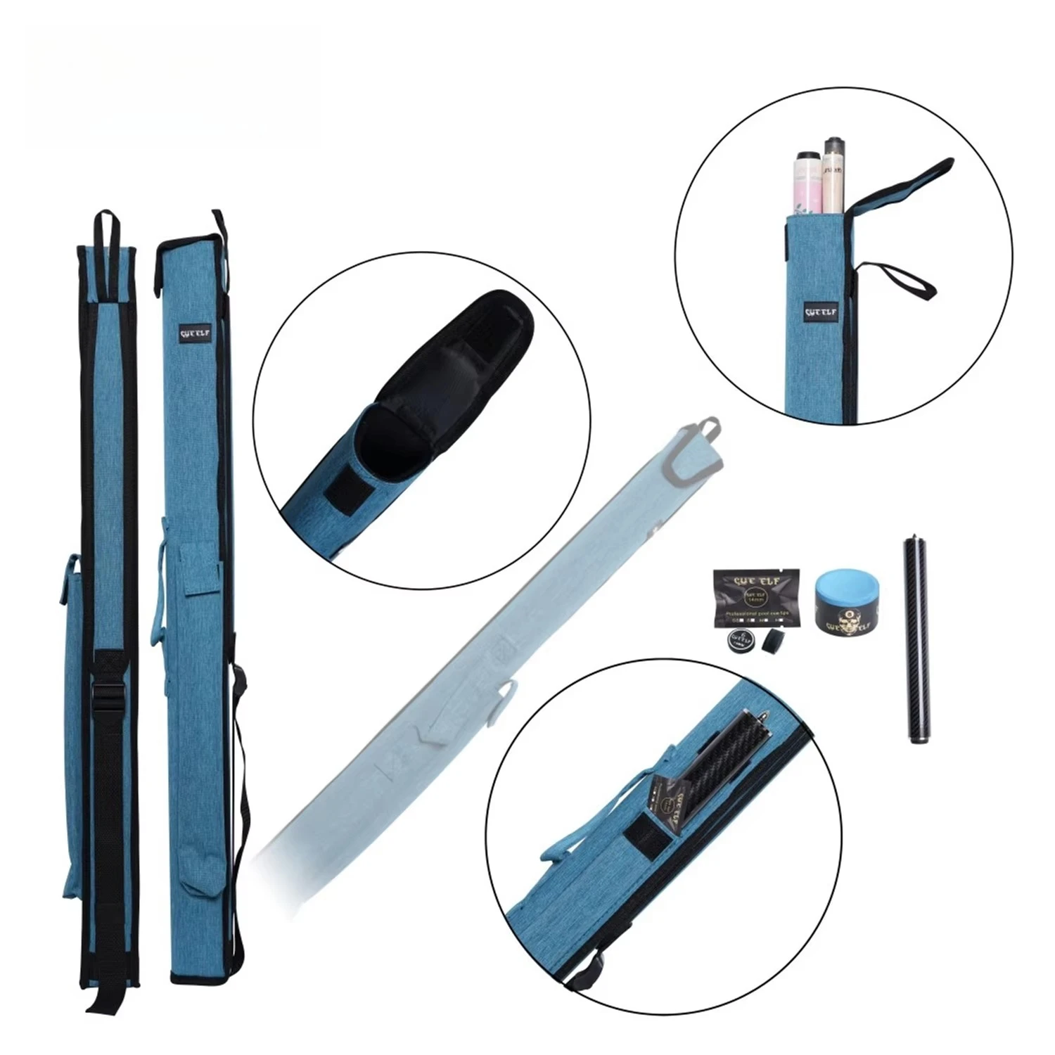 

Light Blue 1B2S Pool Cue case with Shoulder Strap and Handle Billiard Cue case Pool Table Accessories Billiards Equipment