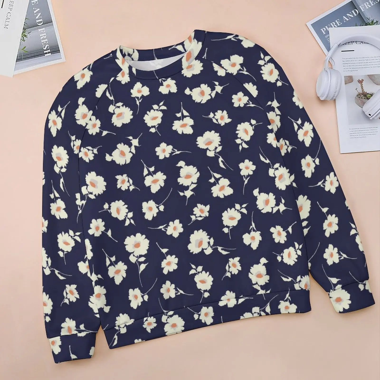 Cute Daisies Print Casual Hoodies Winter Floral Blossom Y2k Hoodie Long Sleeve Oversize Hip Hop Design Sweatshirts