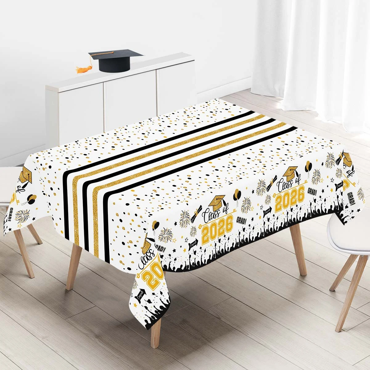 130*220CM Graduation Tablecloth Class of 2026 Table Cloth Congrats Grad Disposable Tablecloth Graduation Cap Prined Table Cover